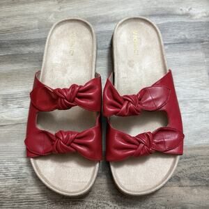 Vionic Elara Red Leather Knot Slide Sandals Women’s 12 Wide Comfort Orthotic